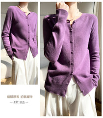 Women 100% Wool Cardigans Sweater Solid Casual Warm Outerwear