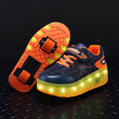 Kid Sneakers Spider Cartoon Mesh Usb Charge Luminous Shoes Outdoor Sport Roller