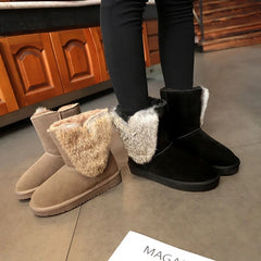 n Winter Warm Shoe Women Snow Boots Shoes Woman Genuine Leather Wool Blend Fur Ankle Boot Fashion Casual Flat Booties