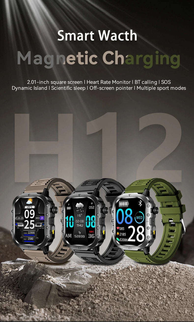 LAXASFIT 2025 New Military Smart Watch Men Outdoor Sports Fitness Tracker Health Monitoring 2.01Inch Bluetooth Calls Smartwatch