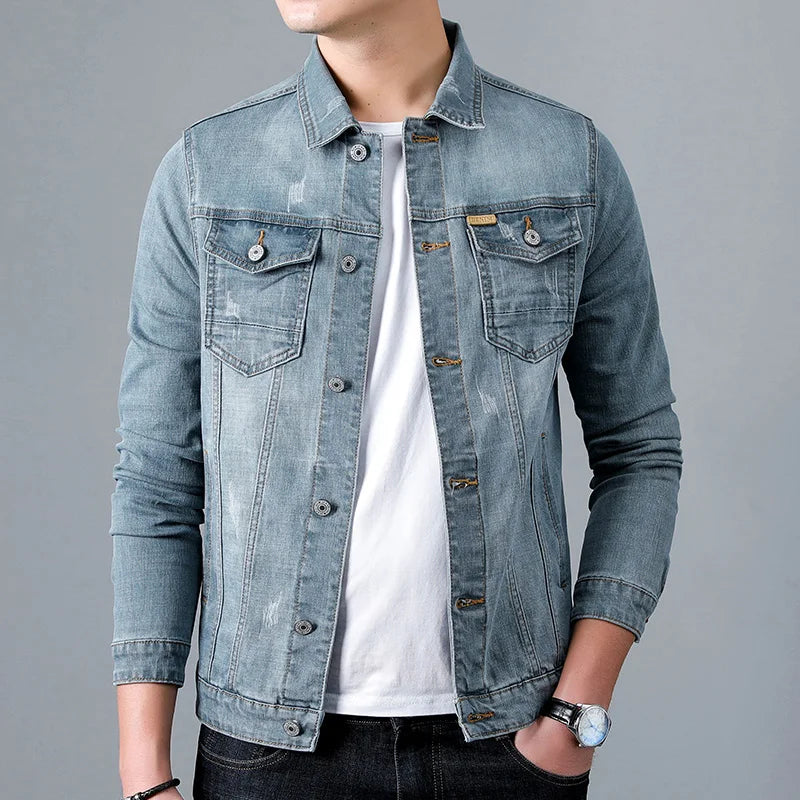 Jacket Men's Casual Cotton Black Denim Jaqueta Jeans
