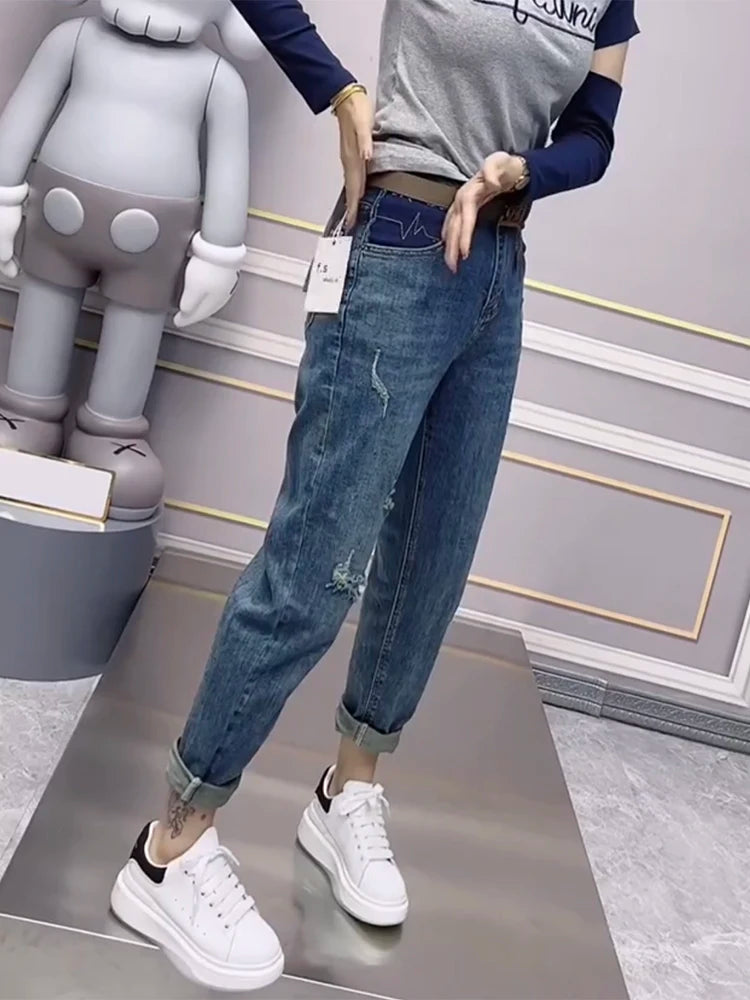 Y2k Large Size Ripped Jeans Women's Summer Thin Model Harun Pants Fat