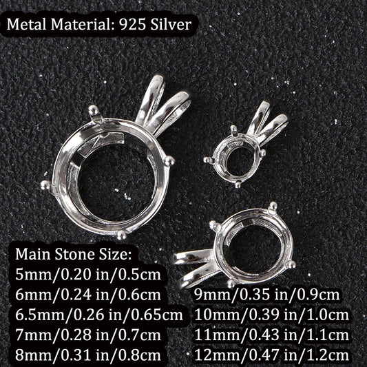 S925 Sterling Silver Rabbit Ear Pendant Setting, Blank Mount for 5-12mm Round Stones, DIY Handmade Jewelry Making Supplies