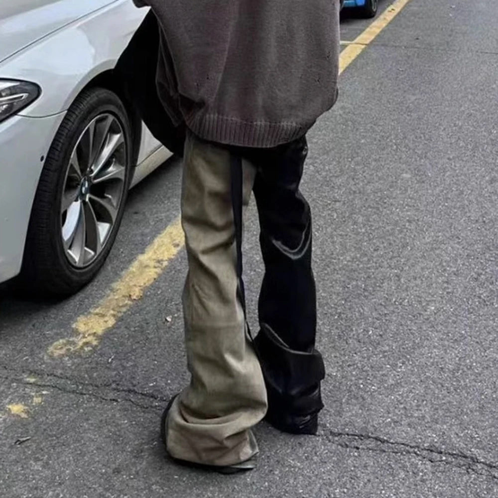 Wax Pants Unisex Straight Streetwear Baggy Y2K Flare Jeans Oversized Loose Cargos