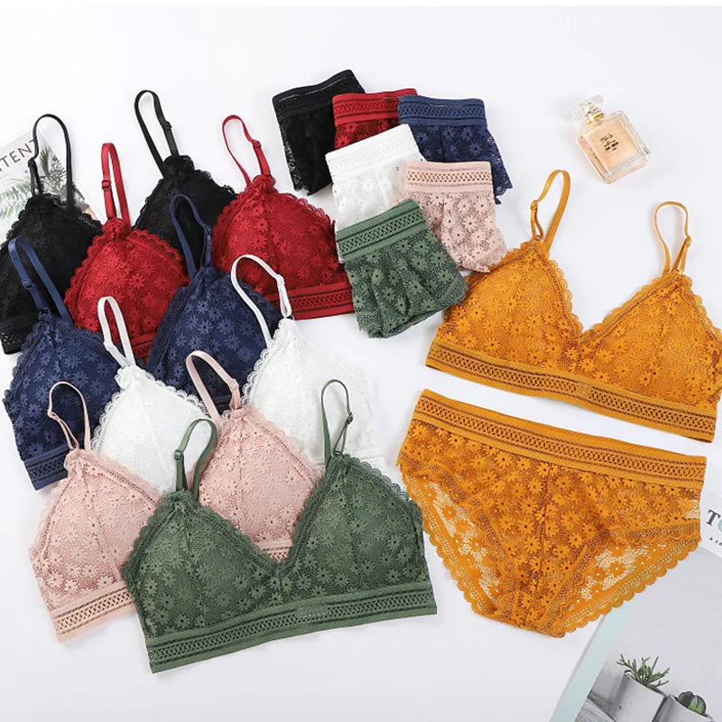 Bra and Panty Set Push Up Seamless Bras Mid Waist Briefs Underwear Sets