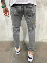 Men's Casual Creative Street Style High Stretch Paint Splatter Ripped