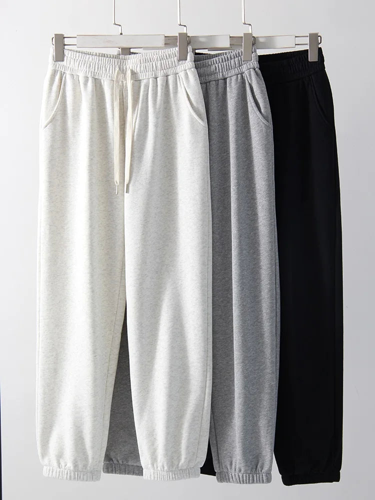 Sweatpants Women Winter Straight Leg Fleece Pants Elastic Waist Gray Velvet Trousers