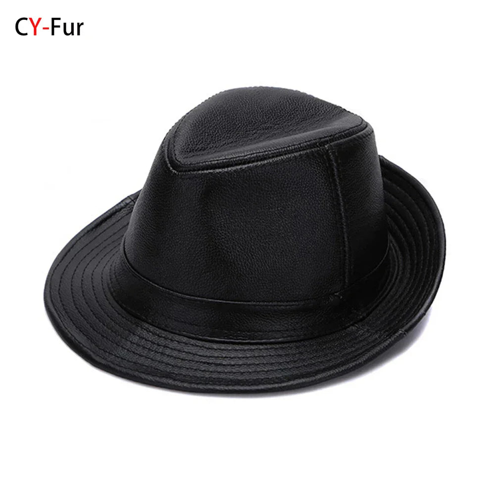 2026  Autumn Men Real Genuine Cowhide Leather Top Hats Men Fashion Caps Winter Warm New Cowboy  100% Real Cowhide Leather Hats