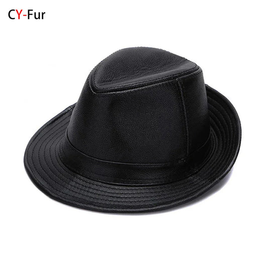2026  Autumn Men Real Genuine Cowhide Leather Top Hats Men Fashion Caps Winter Warm New Cowboy  100% Real Cowhide Leather Hats
