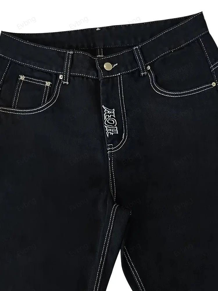 Women's Skeleton Embroidery Jeans, Men's Casual Street Style Loose Fit Jeans