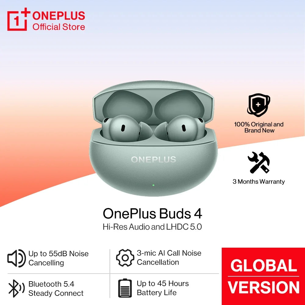 OnePlus Buds 4 Earphones Global Version 55dB ANC AI Call Noise Cancelling Portable Earbuds LHDC 5.0 Wireless Bluetooth 5.4