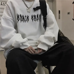 Autumn Punk Black Sweatshirts Tops Gothic Grunge Oversized Hoodie Streetwear