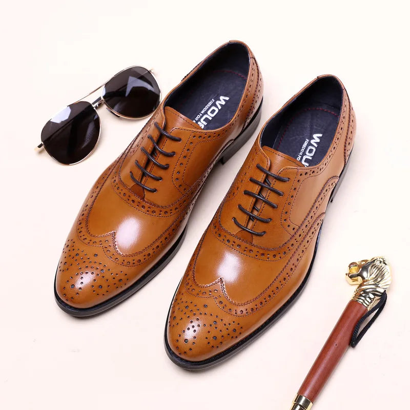 Luxury Italian Mens Formal Shoes Genuine Leather Handmade Quality Fashion Designer Brogues Wedding Social Shoes for Male Size 44