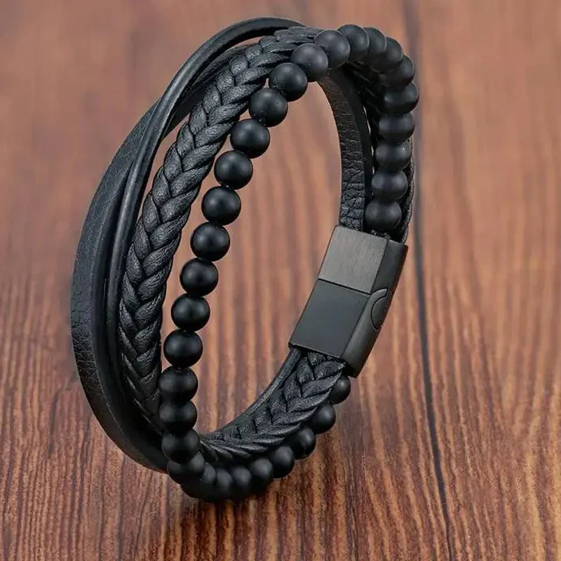 Charm Braid Rope Bracelet For Men Stainless Steel Magnetic Buckle Genuine Leather Bracelets & Bangles Male Female Jewelry
