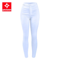 Summer Women`s High Waist White Basic Fashion Stretch Skinny Denim Pants Trousers