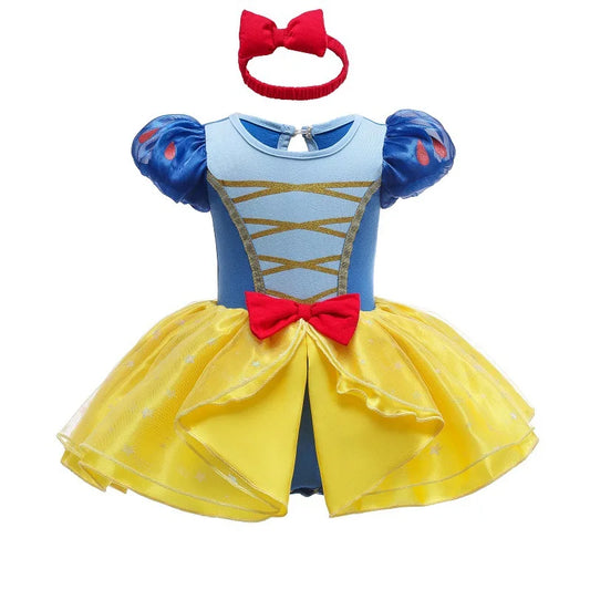 Snow White Princess Party Dress Kids Girl Short Puff Sleeve Costume Halloween Birthday Ball Gown Clothes K116
