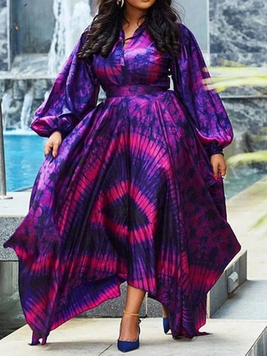 plus size Chiffon High-end V-Neck Full Sleeve Long Dress Elegant Daily Sexy Women A-Line Maxi Dress