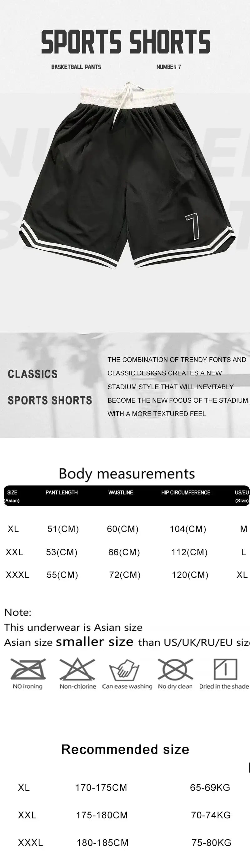 Men's Casual Shorts Black White Stitching 7 Printed Basketball Pants Fitness Sports