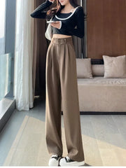 High Waist  Suit Pants Women Straight Black Korean Office Ladies Trousers Fashion