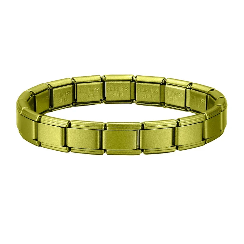 New Women's Men's Jewelry DIY 9MM Width Italian Elastic Charm Bracelet Solid Color Stainless Steel Fashion Bangle