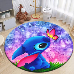 Stitch Cartoon HD Printed Round Carpet for Living Room Rugs Camping Picnic Mats