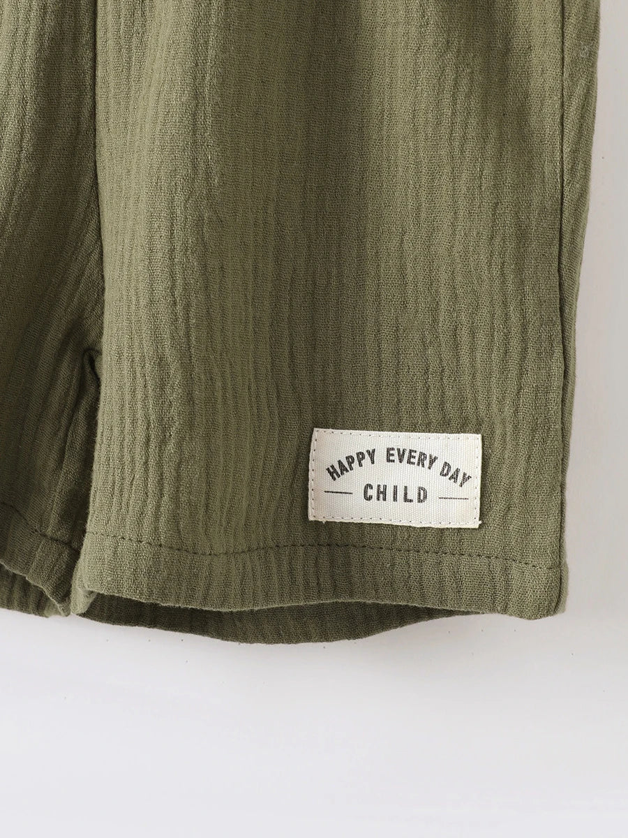 Summer  1-6  Years  Old  Cool  Boys  Double  Sided  Wrinkled  Fabric  Short  Sleeved  2-Piece  Set