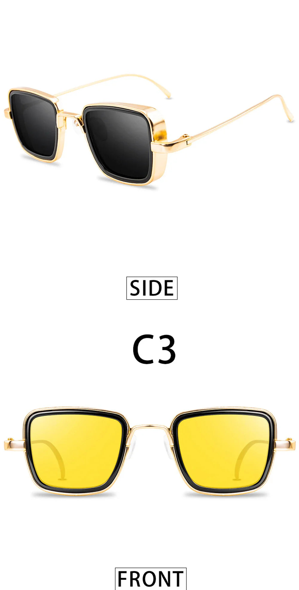 Stylish Retro Brand Shades Men Women Sun Glasses UV400 Square Vintage Metal Steampunk Sunglasses