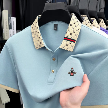 Personality letter jacquard lapel short sleeve T-shirt men high-end brand Little Bee embroidery fashion trend summer polo shirt
