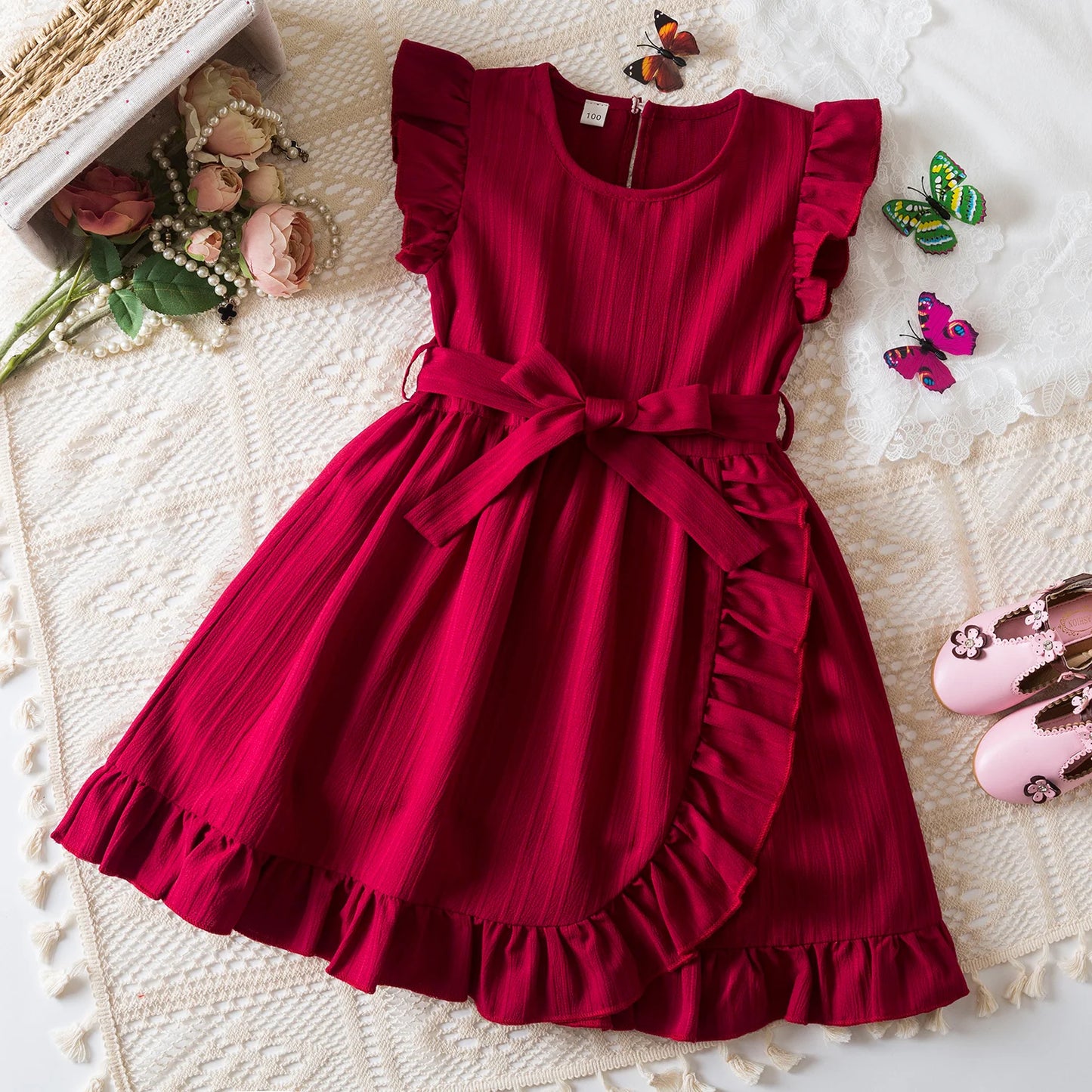 Dress for Kids Girls 3-8 Years Ruffles Sleeves Elegant Princess Dresses