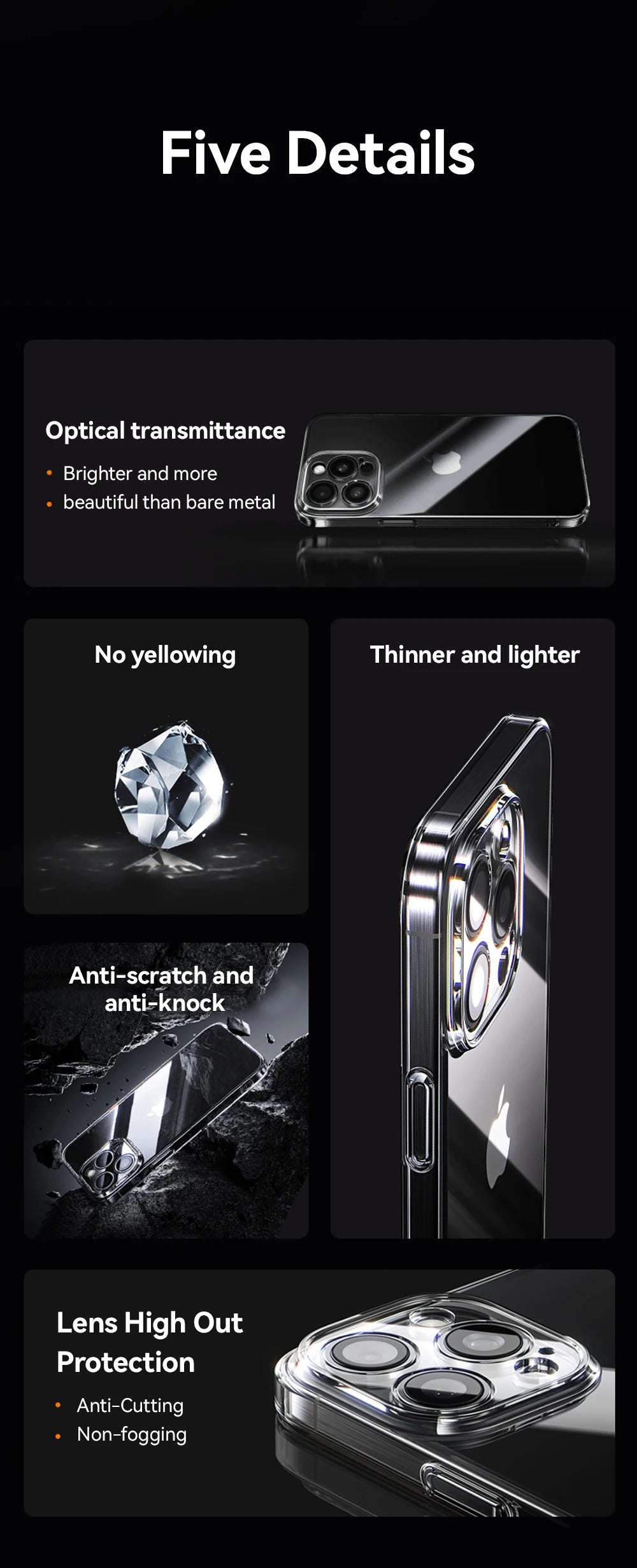 Case For iPhone 16 15 Pro Max Case Crystal Transparent PC Anti-Yellow Lens Protection Cover For iPhone 16 Pro Max Case