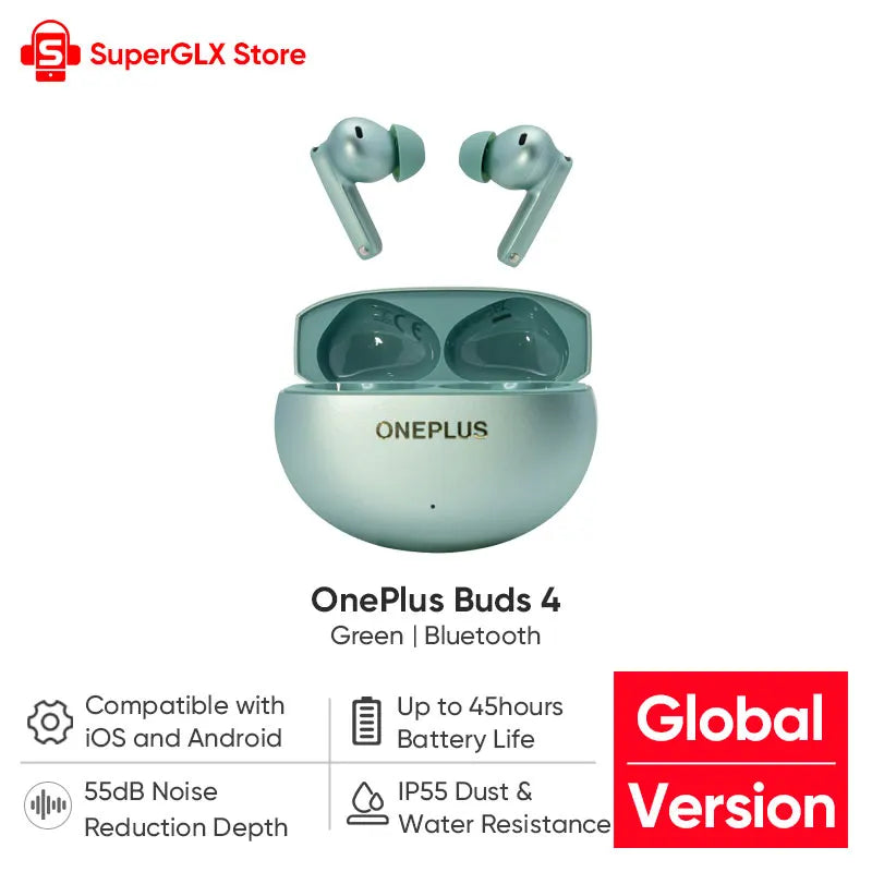 Global Version OnePlus Buds 4 True Wireless AI Call Noise cancelling Earphones 55dB Long Range IP55 Waterproof Portable Earbuds