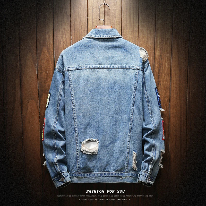 Male Jeans Coat Men Brand Denim Jacket Hip Hop Streetwear Punk Motorcycle