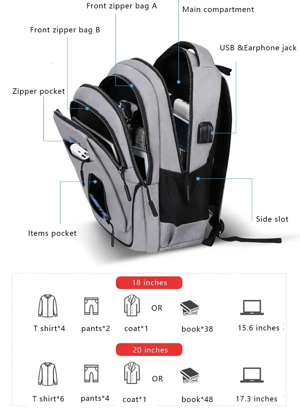 Large Capacity Backpack Men Laptop Backpacks 15.6 Oxford Black Solid High School Bags
