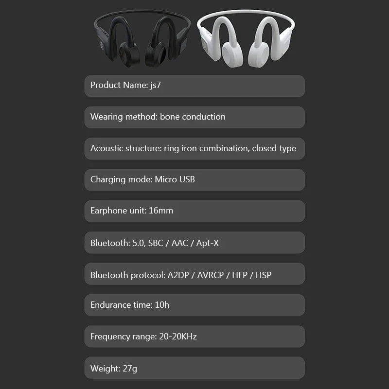 JS7 Bone Conduction Headphones Tf Card Digital Display Fone Headset Hands-free Call Auriculares Sports Open-ear Earphone