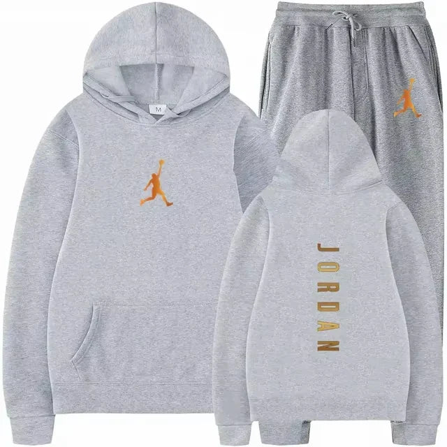 Men's pullovers for autumn and winter, solid-color hoodie + stretch waist jogging pants two-piece set, fashionable outdoor casua