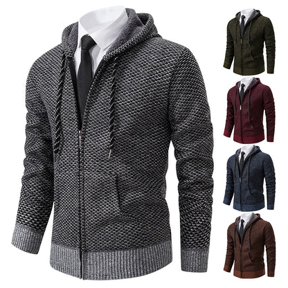 Men's trend in autumn and winter 2023 new plus velvet padded knit cardigan sweater coat