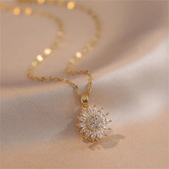 Light Luxury Style Women's Necklace Rotatable Zircon Sunflower Sunflower Creative