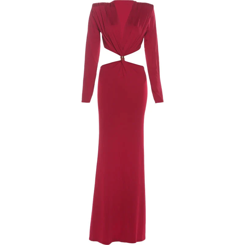kliou Waistless V-neck Women Maxi Dresses Classic Elegant Lapel Full Sleeve V-neck Sheath Vestidos Female High Street Bodycon