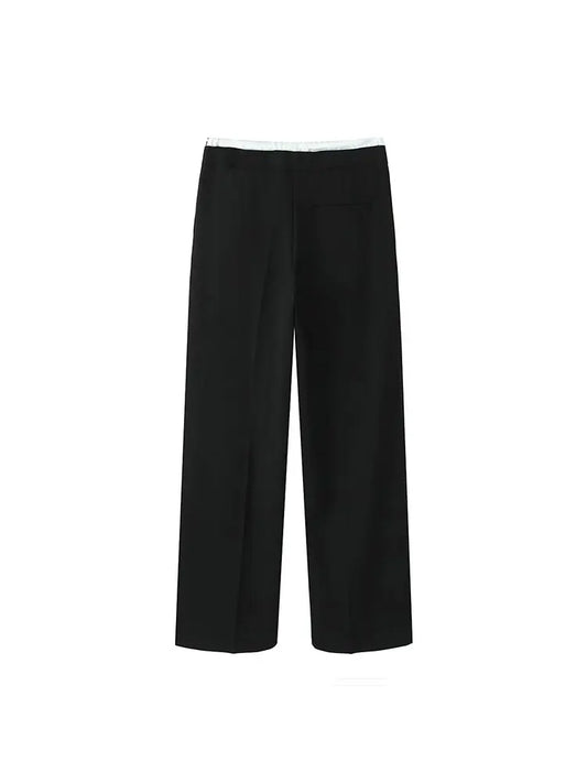 Autumn Women Casual Pants Drawstring Waist Straight Loose Wide Leg Trousers