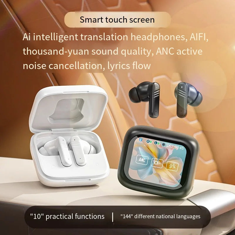 Bluetooth V5.4 headphones AI translation OWS LCD touch screen sports wireless high-definition stereo long-life headphones