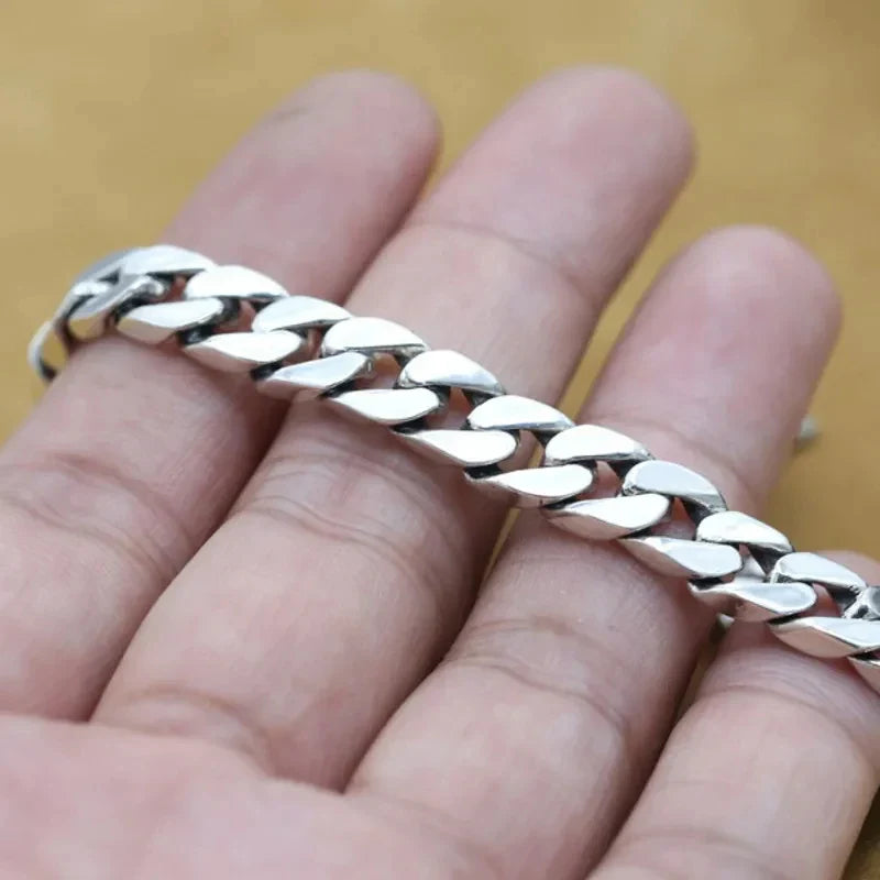 100% S925 Sterling Silver Bracelet 8MM Punk S925 Silver Jewelry Never Fade Men Women Jewelry Gifts