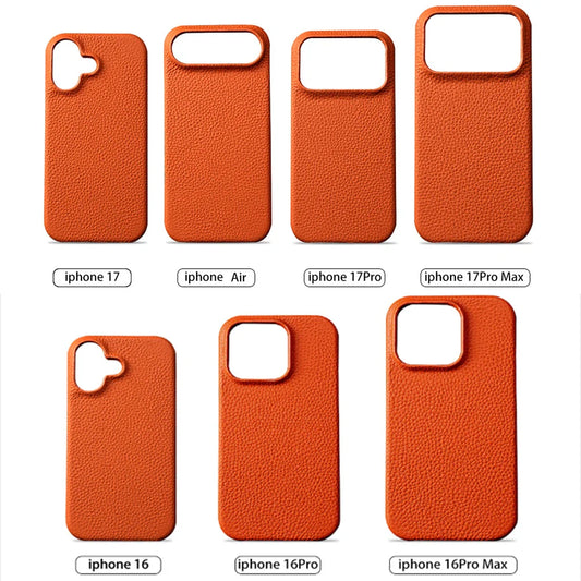 for Magsafe Case for iPhone 17 15 16 Pro Max Air 17Pro Natural Cowhide Lychee Leather Magnetic Protector Luxury Phone Back Cover