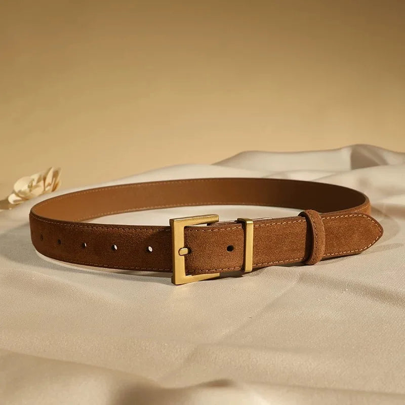 New Luxury Double Genuine Leather Belt for Women Jeans Casual Dress Square Alloy Buckle Ladies Trendy Belts Fashion Waistband