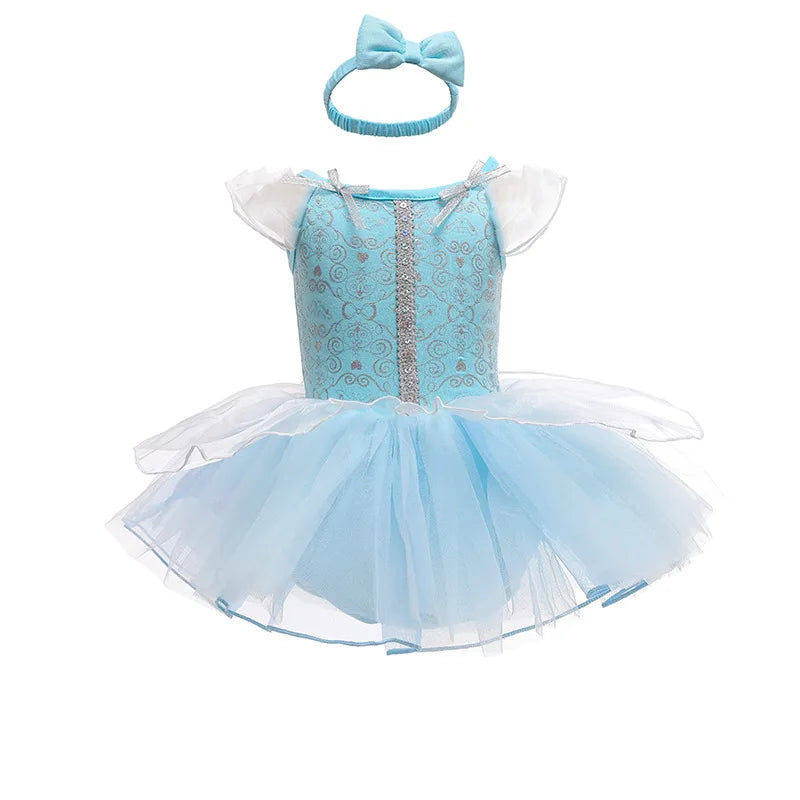 Children's Girl Party Dress Short Sleeved Princess Jumpsuit Crawling Clothes Princess Style Disney Dress A118