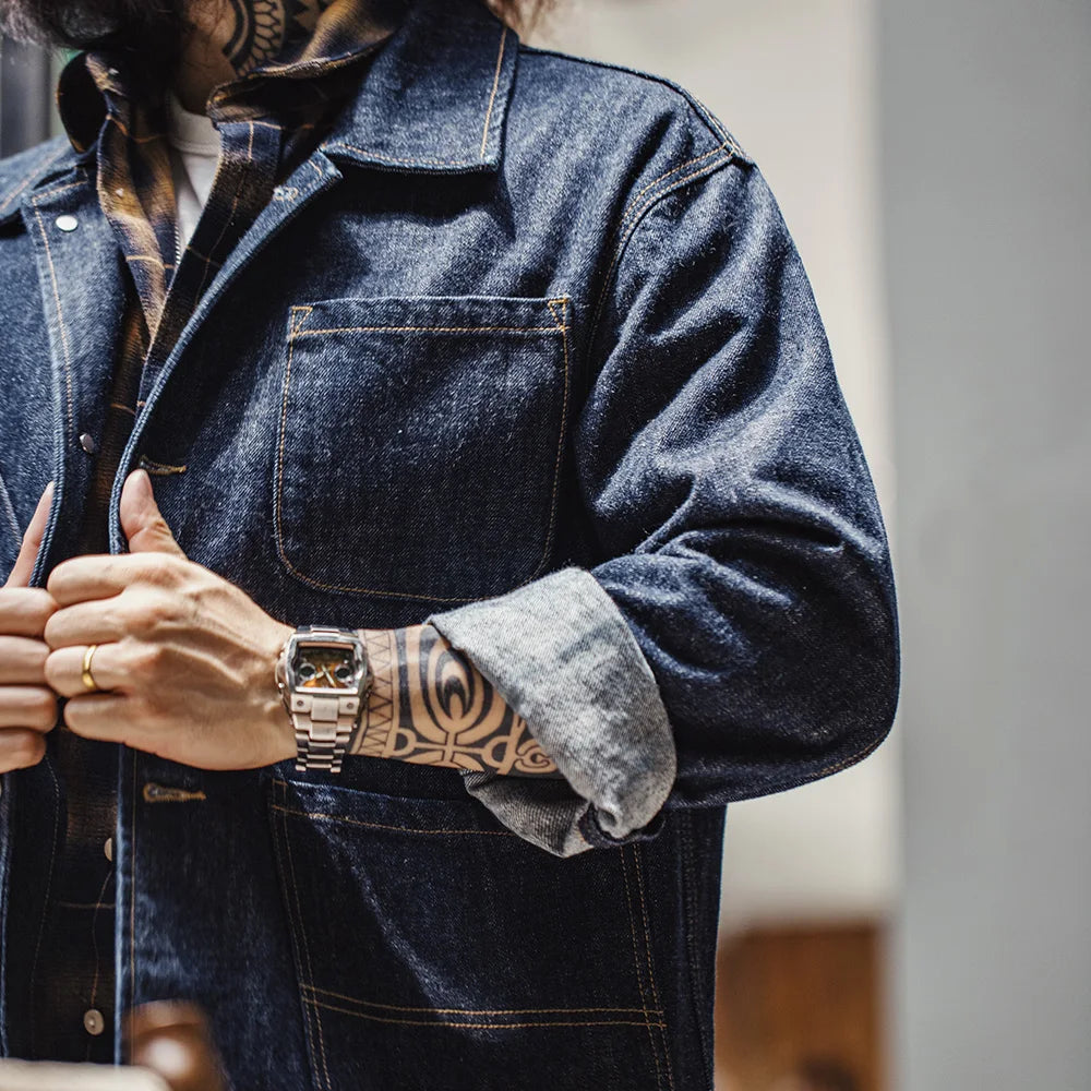 Retro Four-pocket 14oz Jacket Lapel Single-breasted Denim Jacket