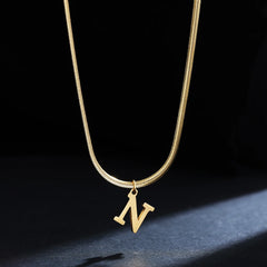 Gold Plated Stainless Steel Pendant Necklace for Women Snake Chain Initial Letter