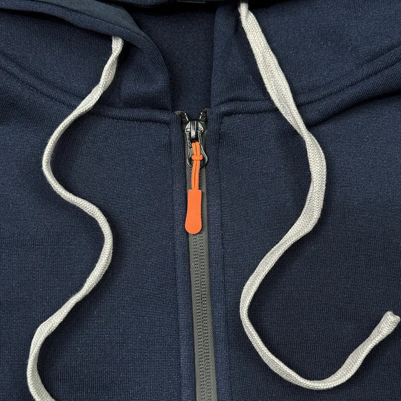 Men's sports suit style autumn and winter fleece men's casual sportswear zipper sweater multi-pocket work pants suit