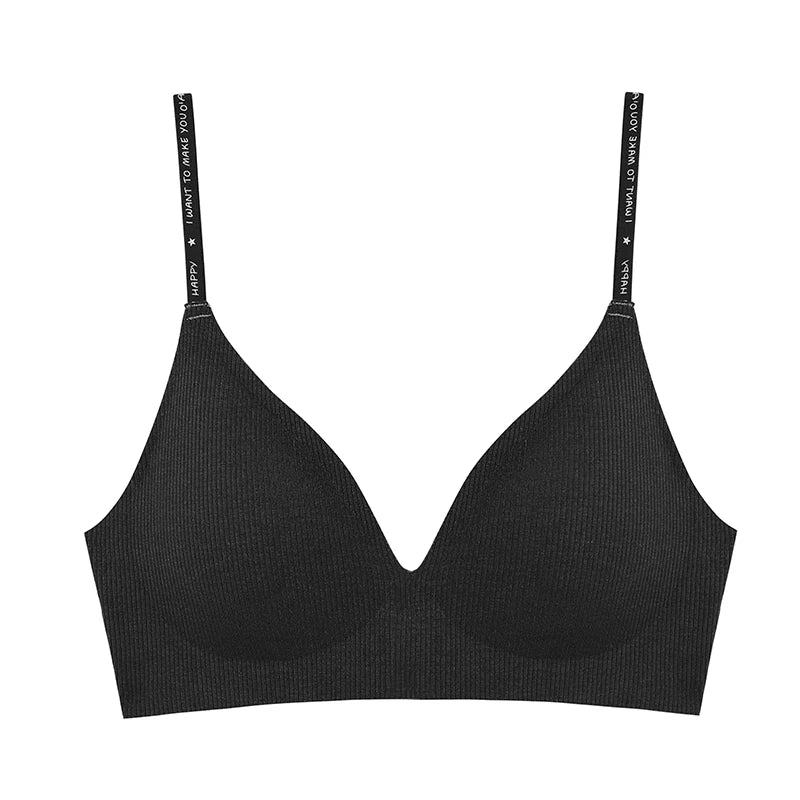 Women Wireless Bra Deep V Padded Bralette S-XL Trendy Stripe Knitting Bras