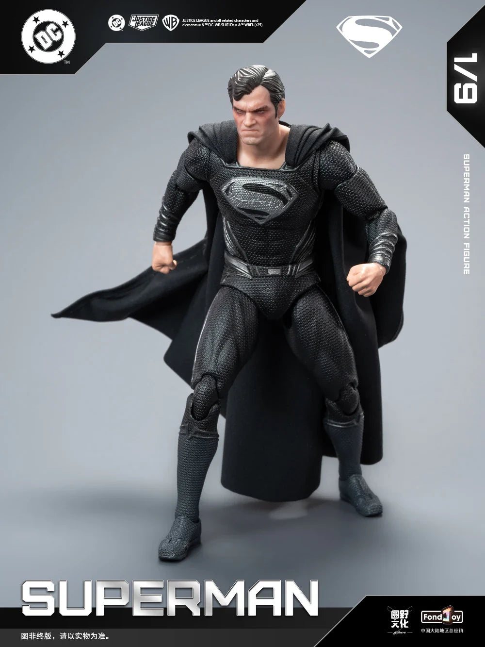 Genuine FondJoy Black Superman 2.0 Action Figure DC Zack Snyder'S Justice League Figures 1/9 Super Man PVC Model Doll Toy Kid