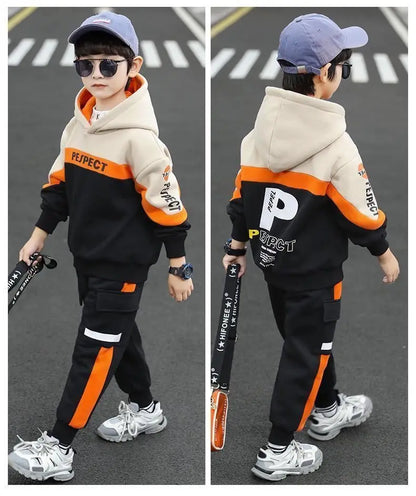 Boys Clothes Set Kids Letter Print Hoodies+Pants 2pcs Tracksuit Teenagers Thick Costume 4 To 14Yrs Big Children's Clothing Suits